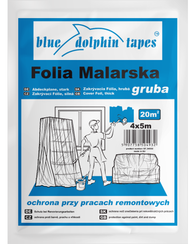 Folia malarska gruba 4x5 m BLUEDOLPHIN - Ochrona i jakość Folia malarska gruba 4x5 m BLUEDOLPHIN - Ochrona i jakość