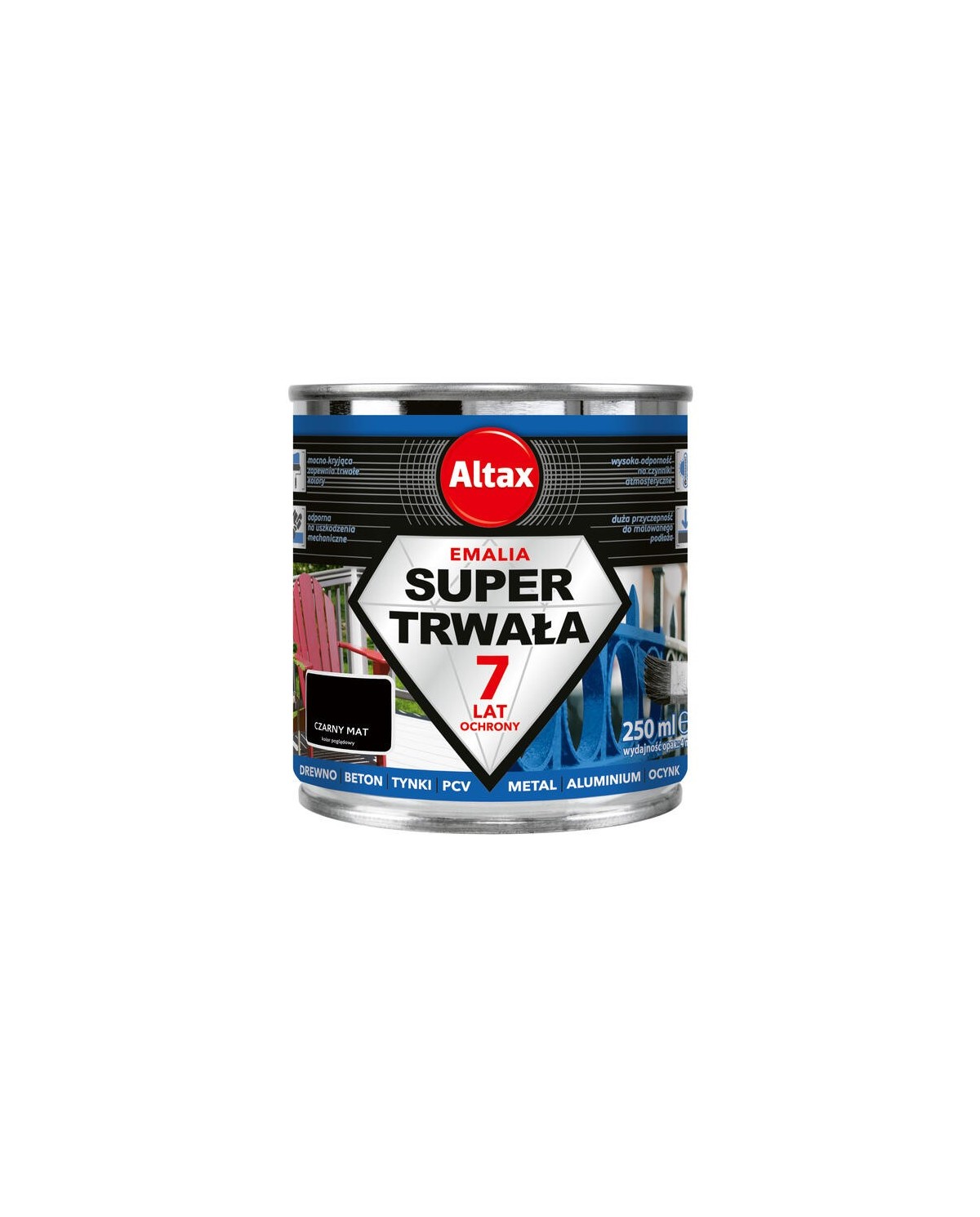ALTAX Emalia 250ml Czarna Mat - Super Trwała Powłoka ALTAX Emalia 250ml Czarna Mat - Super Trwała Powłoka