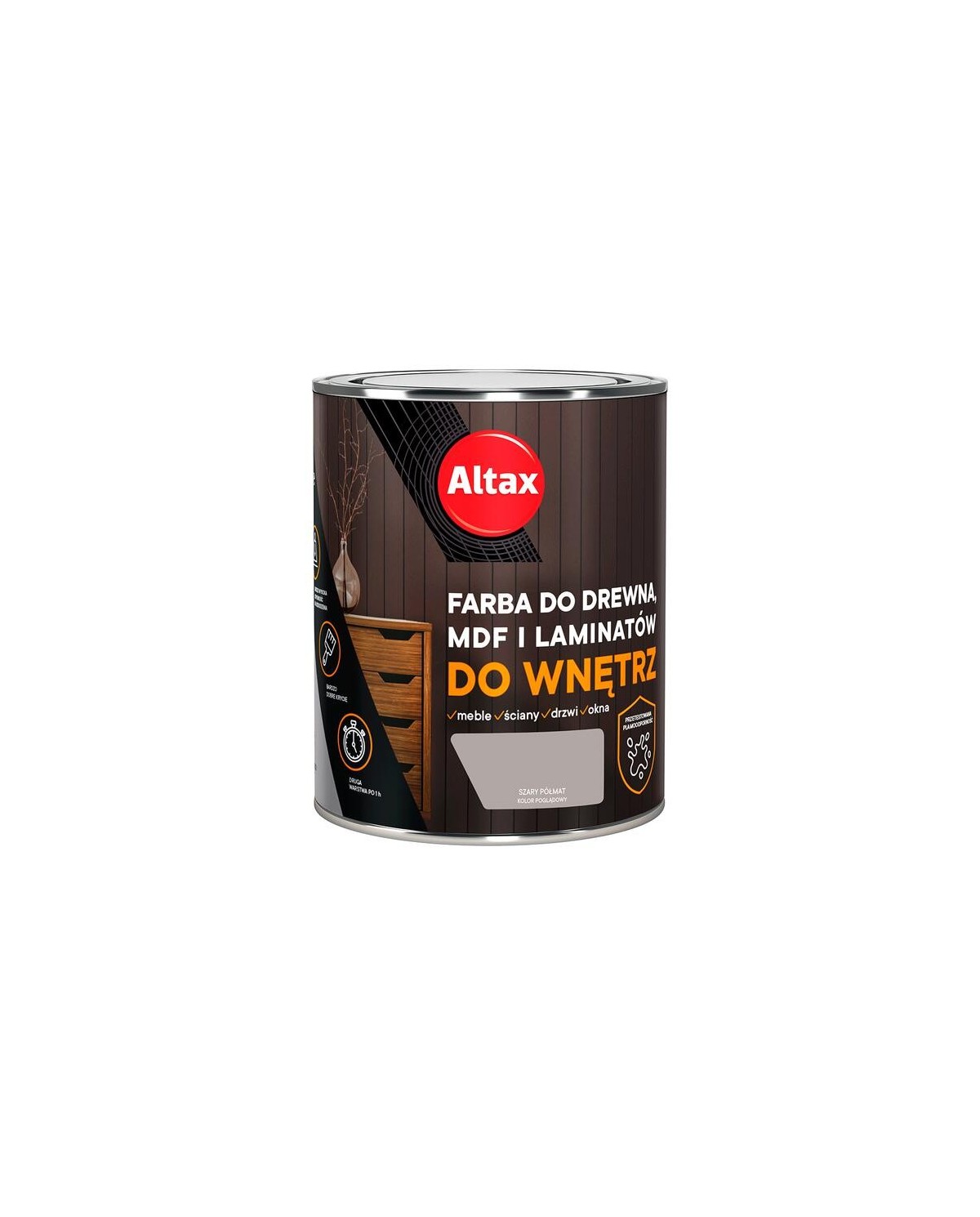 Farba do drewna i MDF 0,75 L szary ALTAX - idealna do wnętrz Farba do drewna i MDF 0,75 L szary ALTAX - idealna do wnętrz