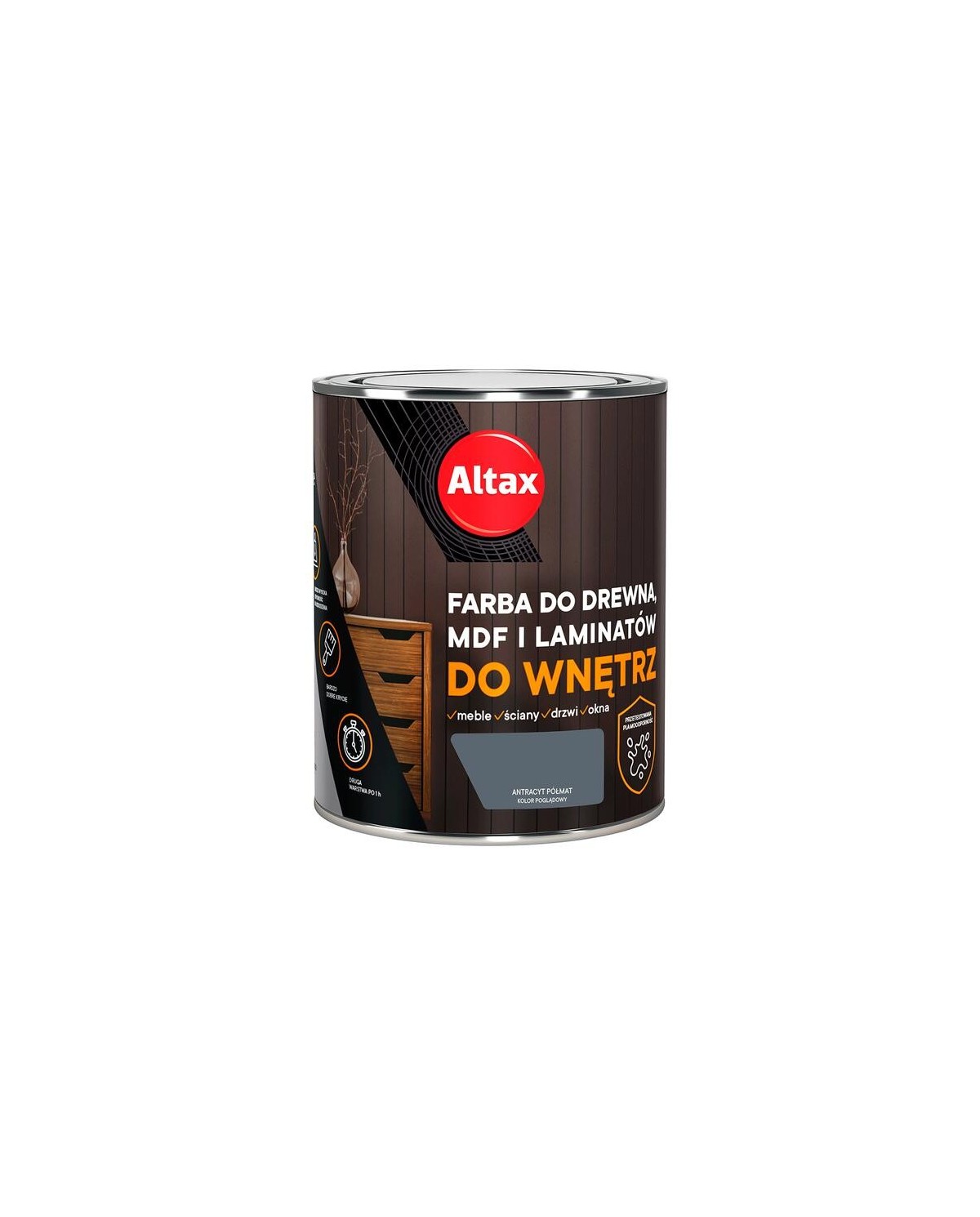 Farba do drewna i MDF 0,75 L antracyt ALTAX - idealna do wnętrz Farba do drewna i MDF 0,75 L antracyt ALTAX - idealna do wnętrz