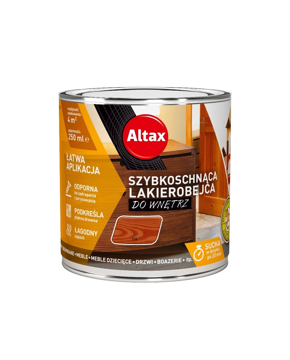 Lakierobejca szybkoschnąca ALTAX 0,25 L do wnętrz - Tik
