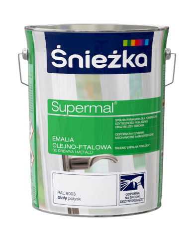 Emalia olejno-ftalowa Supermal 5L biała ŚNIEŻKA - do drewna i metalu Emalia olejno-ftalowa Supermal 5L biała ŚNIEŻKA - do drewna i metalu