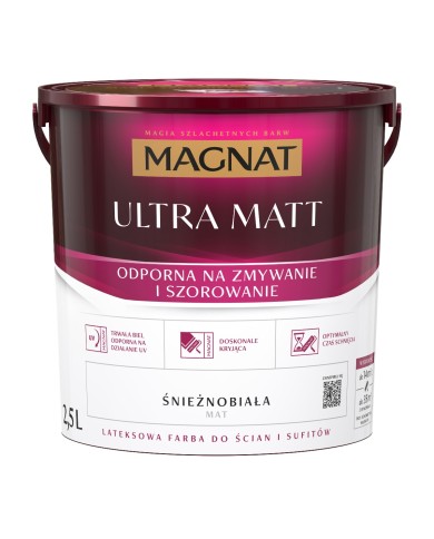 Farba lateksowa Ultra Matt 2,5 L MAGNAT - Biała do ścian i sufitów