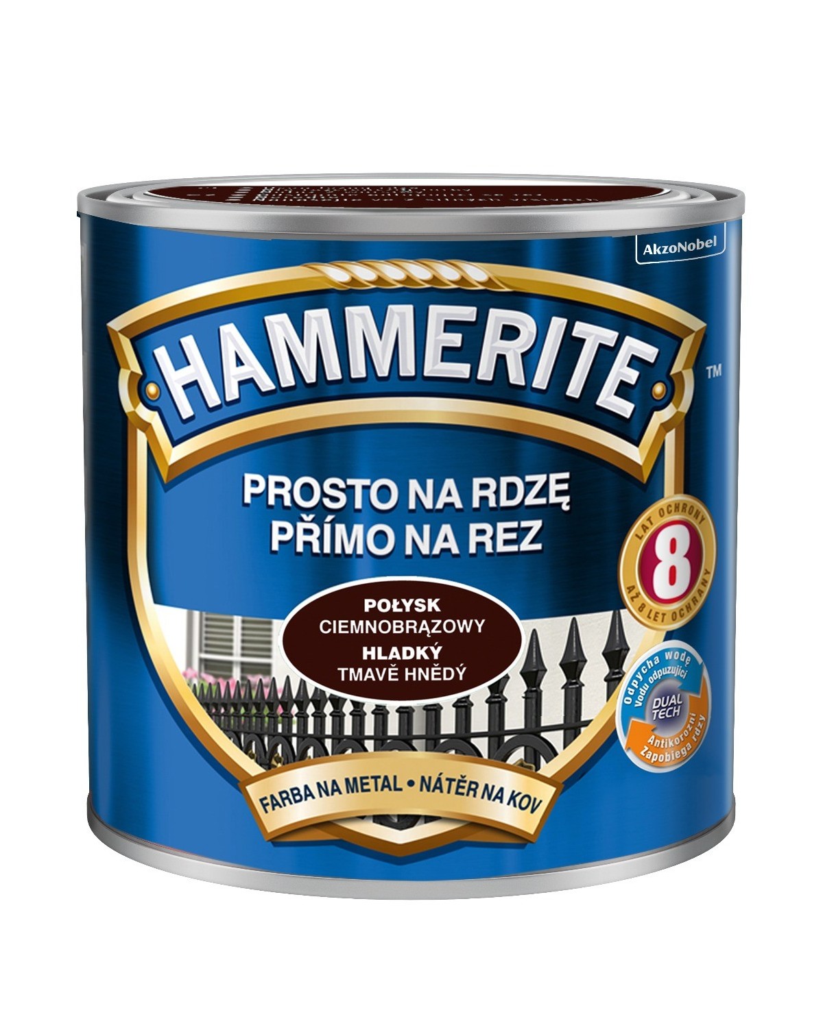 Farba do metalu 0,25 L ciemnobrązowy połysk HAMMERITE - wysoka jakość Farba do metalu 0,25 L ciemnobrązowy połysk HAMMERITE - wysoka jakość