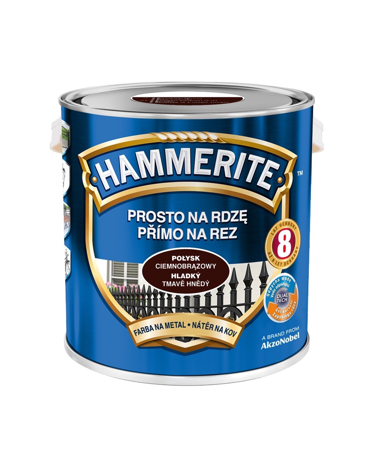 Farba do metalu 2,5 L ciemnobrązowy połysk HAMMERITE - wysoka jakość Farba do metalu 2,5 L ciemnobrązowy połysk HAMMERITE - wysoka jakość