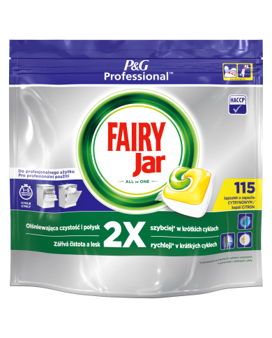 Kapsułki do zmywarki Fairy Jar 115 szt. Lemon - Skuteczność i świeżość Kapsułki do zmywarki Fairy Jar 115 szt. Lemon - Skuteczność i świeżość