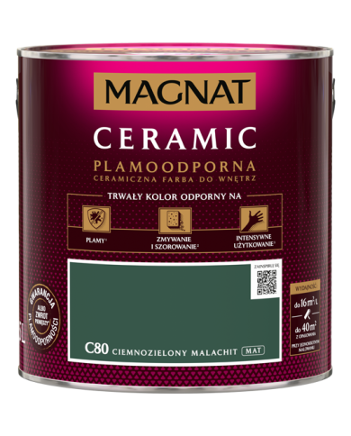Farba plamoodporna cielmozielony malachit 2,5 L - MAGNAT CERAMIC Farba plamoodporna cielmozielony malachit 2,5 L - MAGNAT CERAMIC