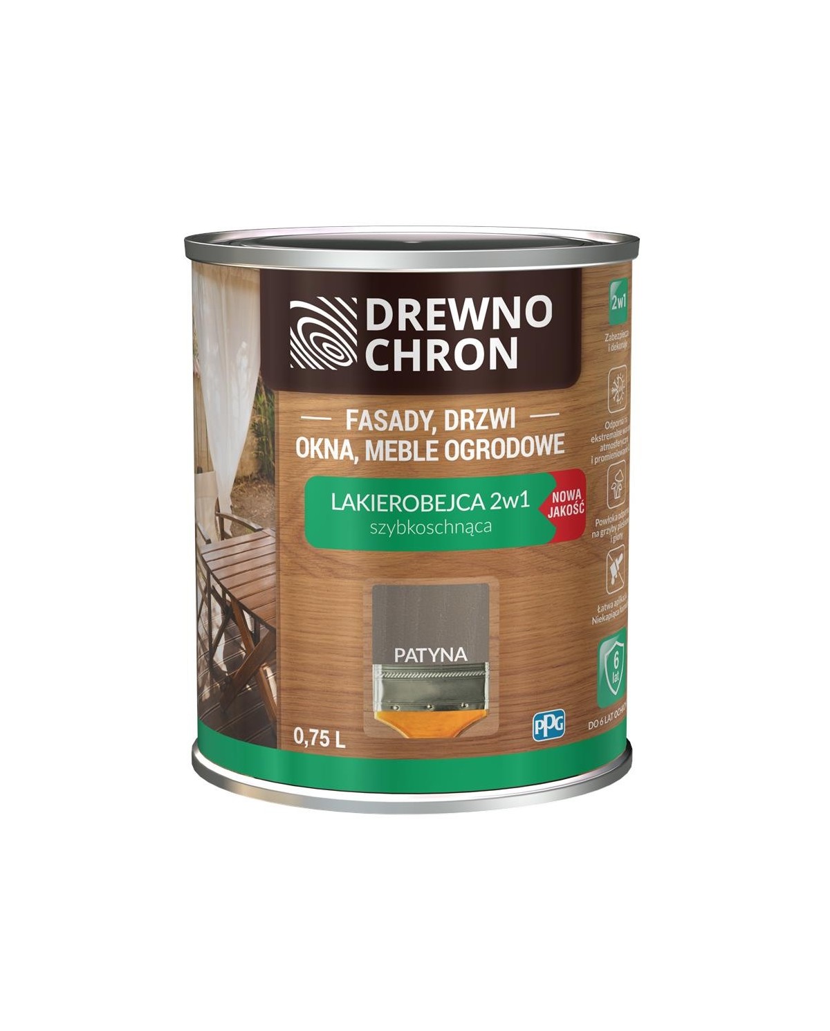 Lakierobejca 2w1 Patyna 0,75 L - Ochrona i Estetyka DREWNOCHRON Lakierobejca 2w1 Patyna 0,75 L - Ochrona i Estetyka DREWNOCHRON