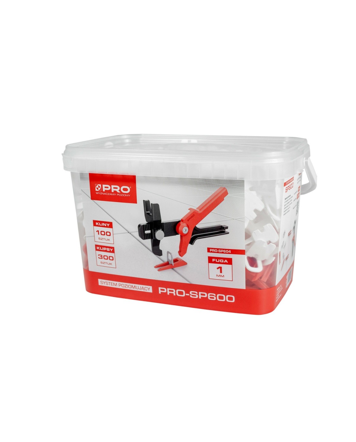 System poziomujący PRO-SP600: 300 klipsów, 100 klinów, 5L