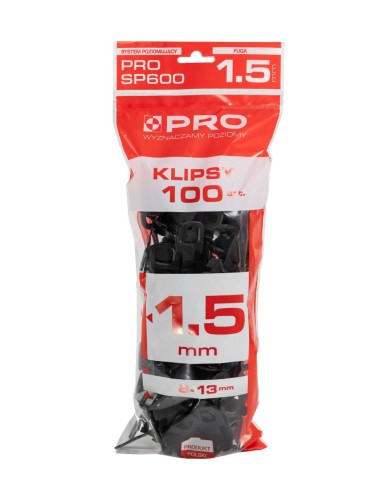 System poziomujący PRO-SP600 1,5mm - 100 klipsów w worku System poziomujący PRO-SP600 1,5mm - 100 klipsów w worku