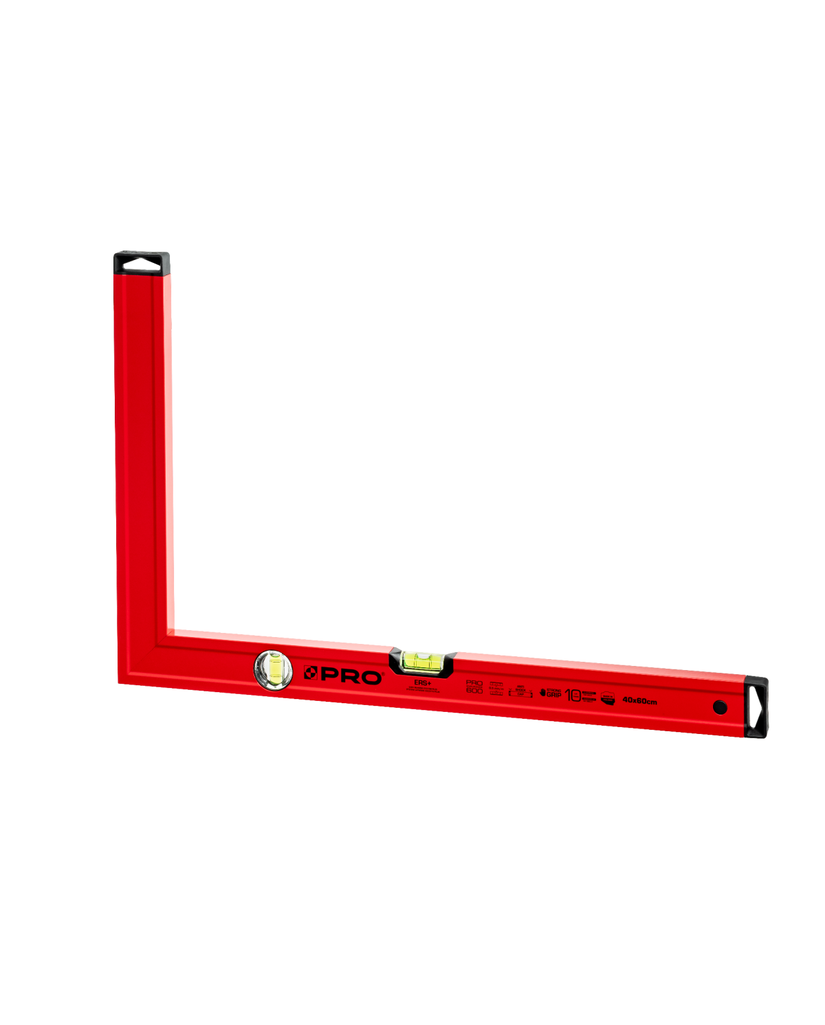 Kątownica czerwona 40x60 cm z wskaźnikiem pionu i poziomu