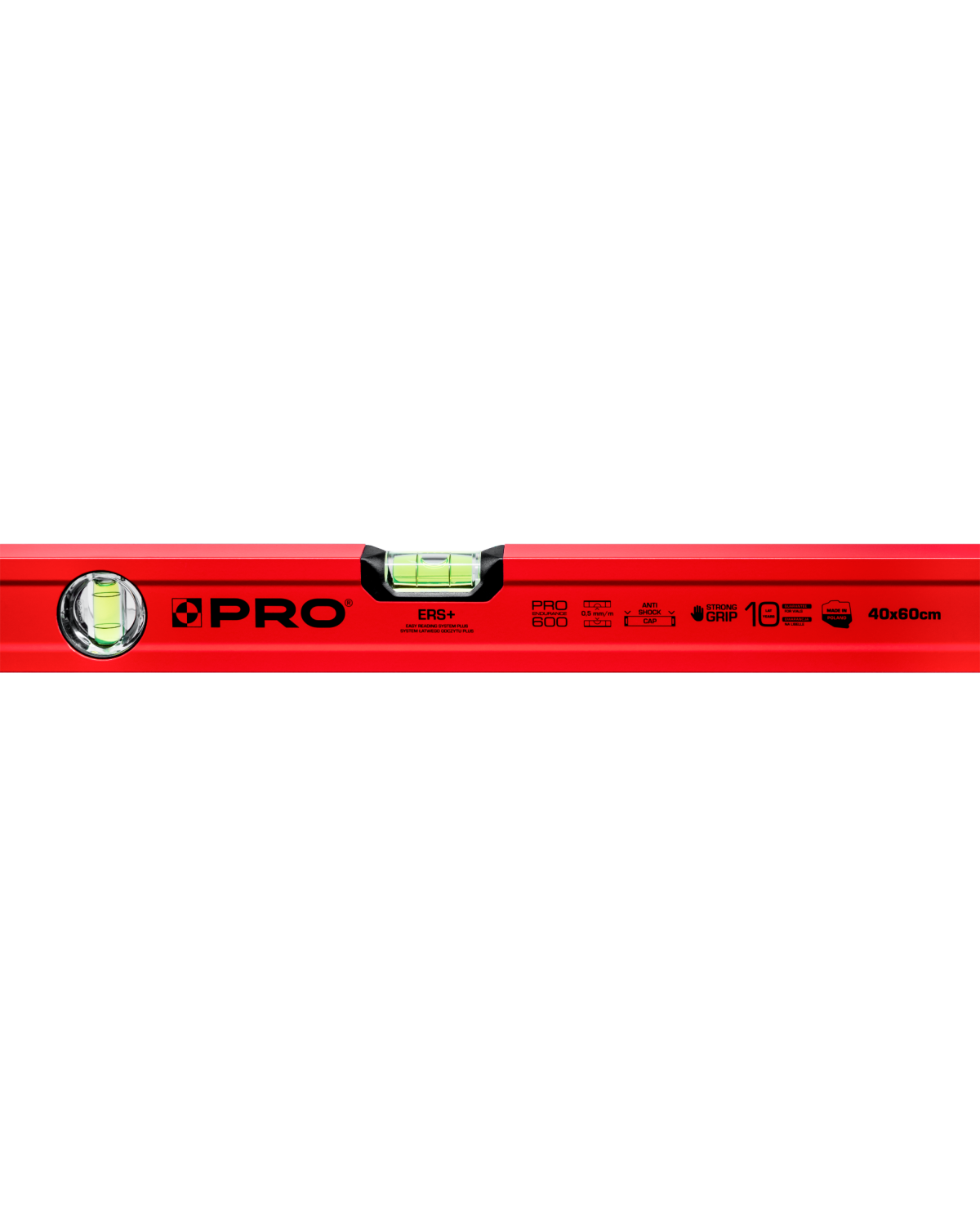 Kątownica czerwona 40x60 cm z wskaźnikiem pionu i poziomu