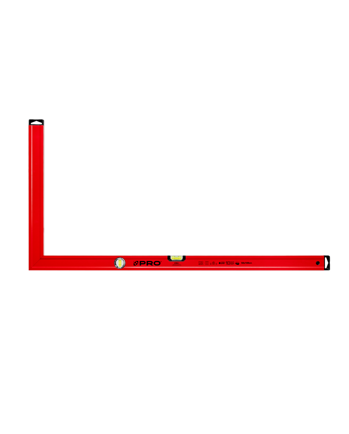 Kątownica czerwona 50x100 cm z wskaźnikiem pionu i poziomu