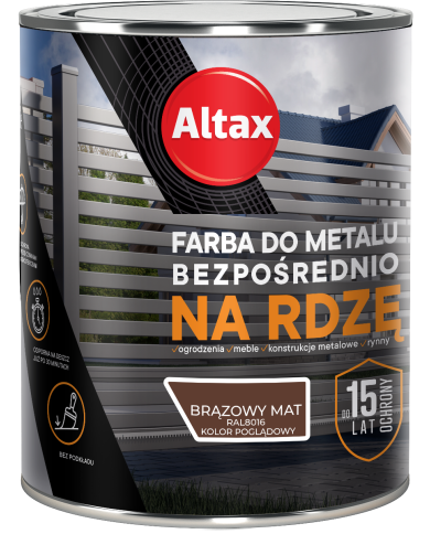 Farba do metalu na rdzę 0,75 L brąz mat ALTAX - trwała ochrona Farba do metalu na rdzę 0,75 L brąz mat ALTAX - trwała ochrona