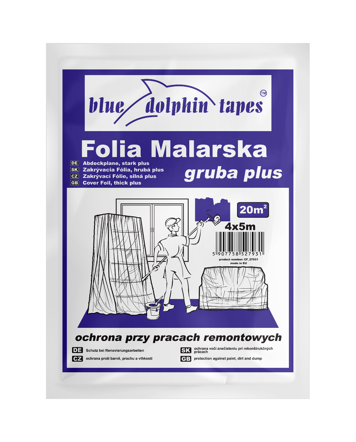 Folia malarska Gruba Plus 4x5 m - BLUEDOLPHIN | Najlepsza jakość