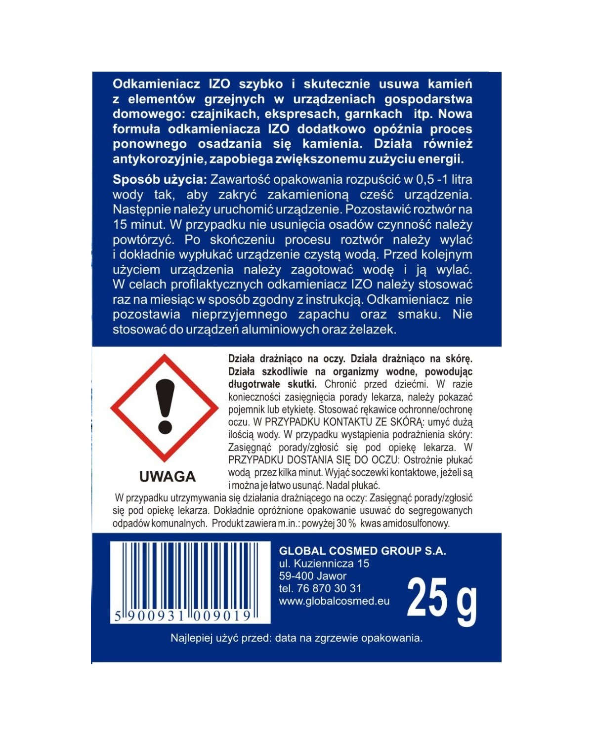 Odkamieniacz do AGD 25g - Skuteczna saszetka IZO Odkamieniacz do AGD 25g - Skuteczna saszetka IZO