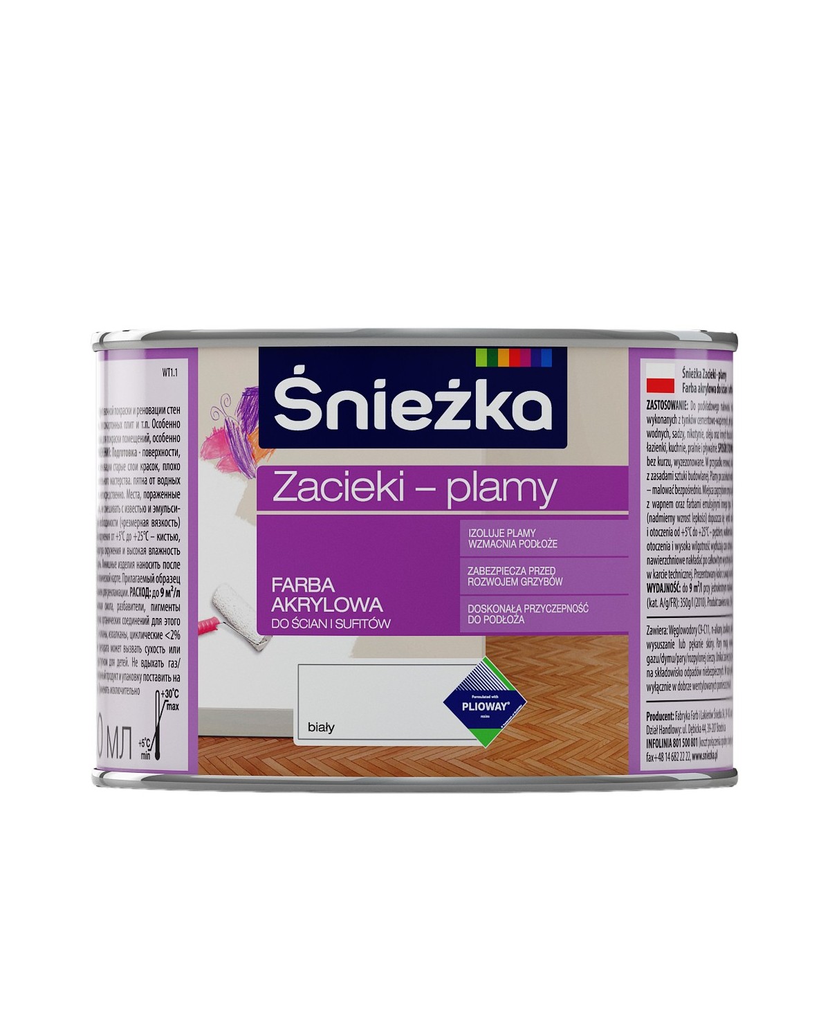 Farba akrylowa ŚNIEŻKA 0,4 L na zacieki i plamy - wysoka jakość Farba akrylowa ŚNIEŻKA 0,4 L na zacieki i plamy - wysoka jakość