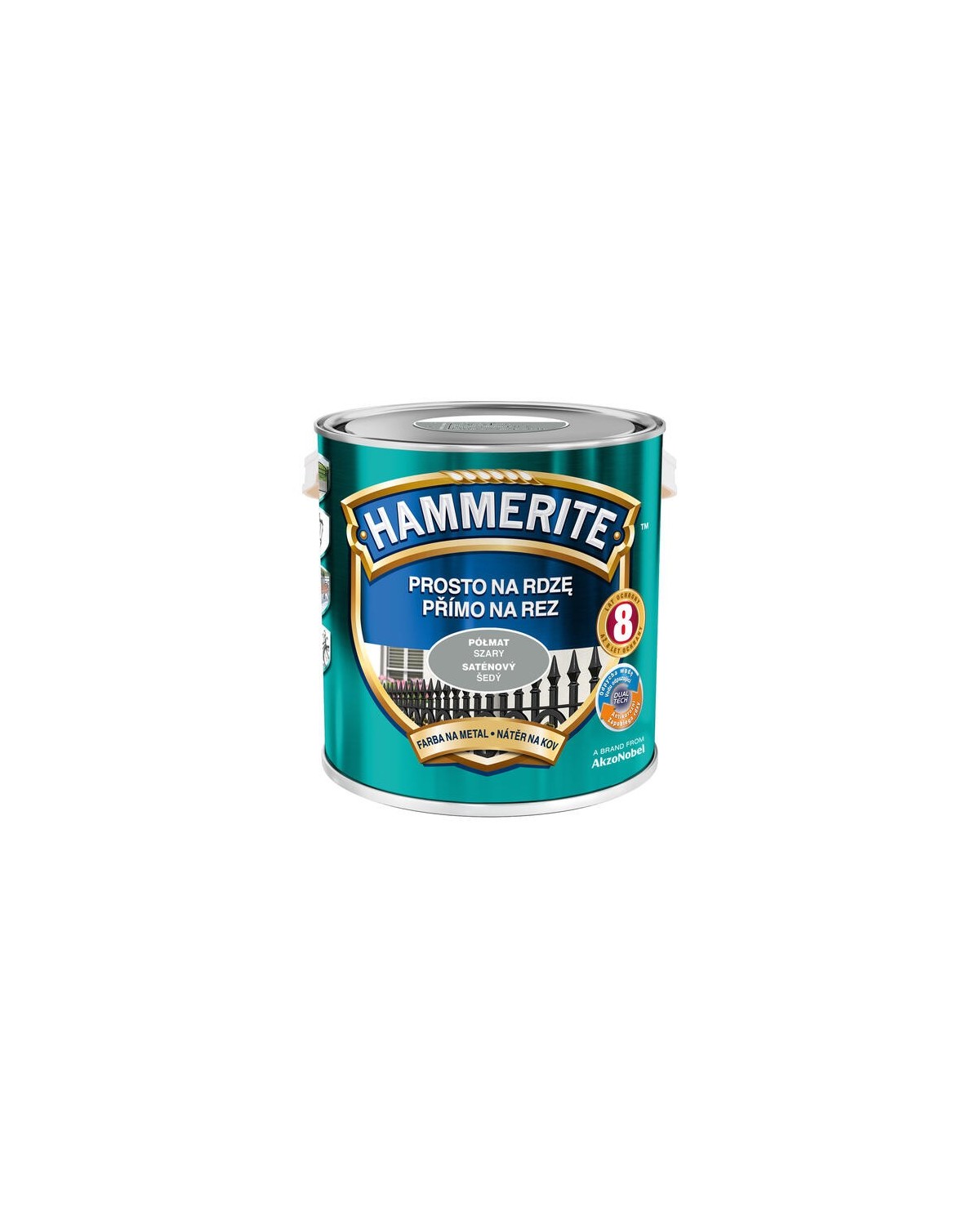 AKZO HAMMERITE Półmat Szary 2,5L - Farba do metalu i drewna AKZO HAMMERITE Półmat Szary 2,5L - Farba do metalu i drewna
