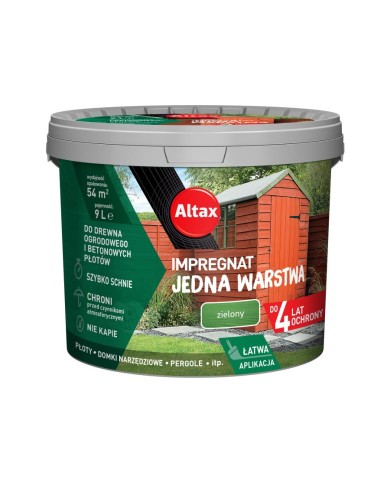 ALTAX Impregnat JEDNA WARSTWA Zielony 9L - Skuteczna Ochrona ALTAX Impregnat JEDNA WARSTWA Zielony 9L - Skuteczna Ochrona