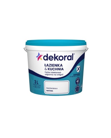 Farba do łazienki i kuchni DEKORAL 3L - Biały kolor Farba do łazienki i kuchni DEKORAL 3L - Biały kolor