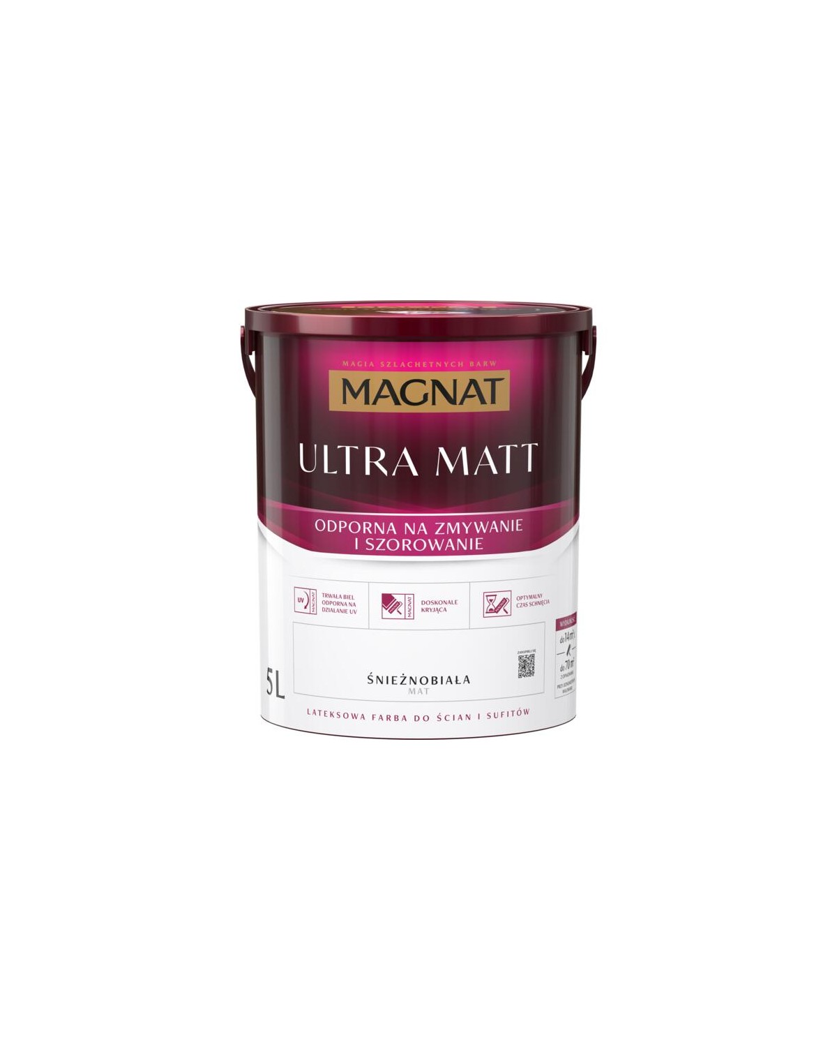 Farba lateksowa Ultra Matt 5L MAGNAT - Biała do ścian i sufitów