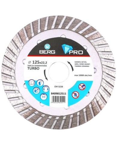 Tarcza diamentowa turbo PRO BERG 125 mm - cięcie na sucho i mokro Tarcza diamentowa turbo PRO BERG 125 mm - cięcie na sucho i mokro