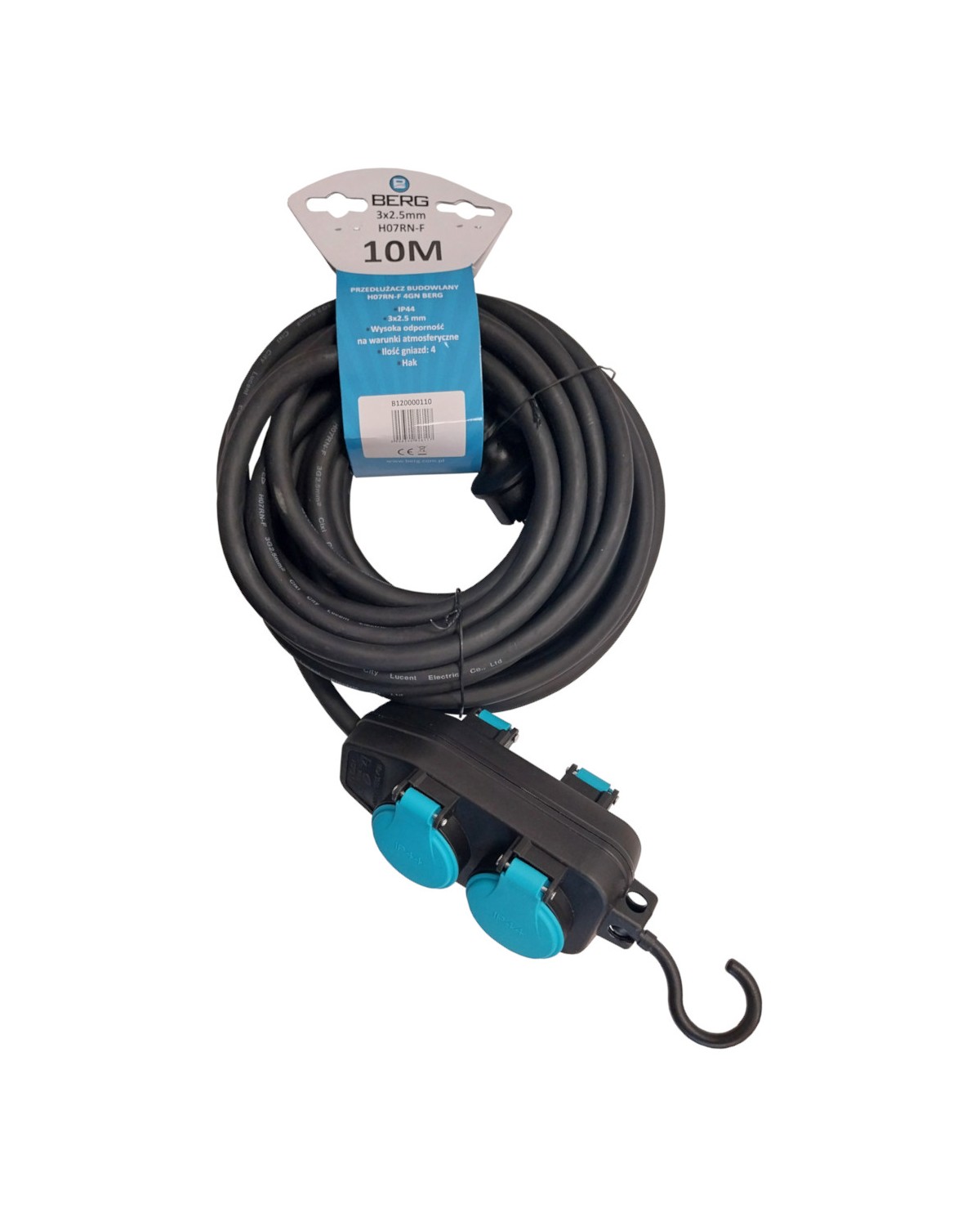 Wodoszczelny przedłużacz 10m BERG H07RN-F 3x2,5mm IP44