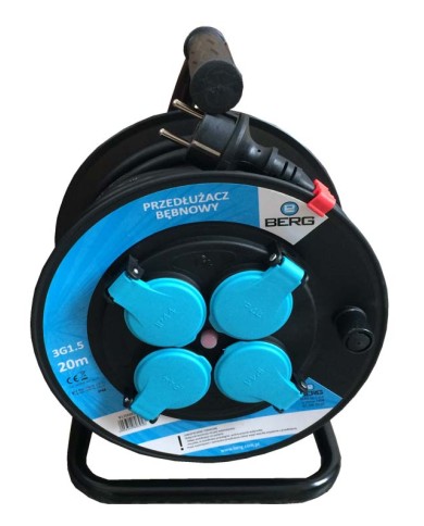 Przedłużacz bębnowy 20m BERG H05RR-F 3x1,5mm z 4 gniazdami Przedłużacz bębnowy 20m BERG H05RR-F 3x1,5mm z 4 gniazdami