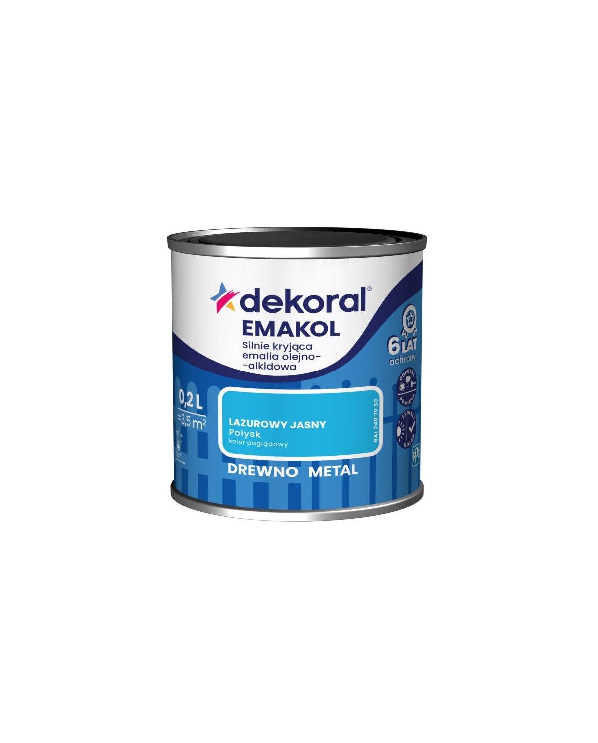 Emalia ftalowa Emakol Strong lazurowy jasny 0,2 L - DEKORAL Emalia ftalowa Emakol Strong lazurowy jasny 0,2 L - DEKORAL