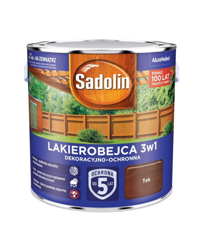 AKZO SADOLIN Lakierobejca 3w1 Teak 2,5L - Najlepsza Ochrona Drewna AKZO SADOLIN Lakierobejca 3w1 Teak 2,5L - Najlepsza Ochrona Drewna