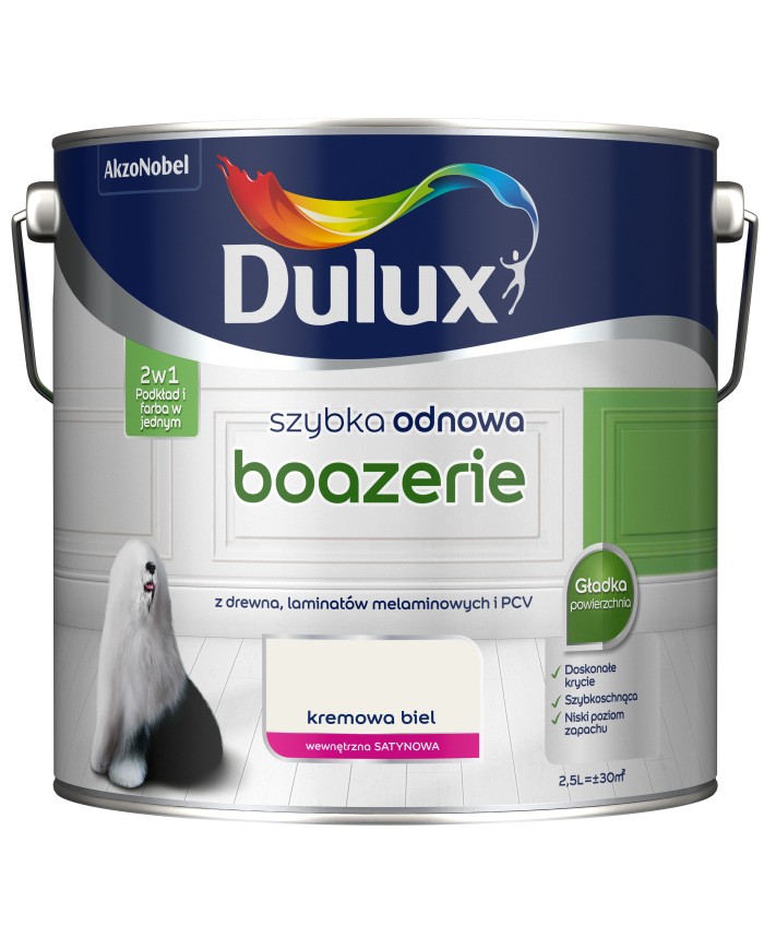 AKZO DULUX Szybka Odnawianie Boazerii Kremowa Biel 2,5L AKZO DULUX Szybka Odnawianie Boazerii Kremowa Biel 2,5L