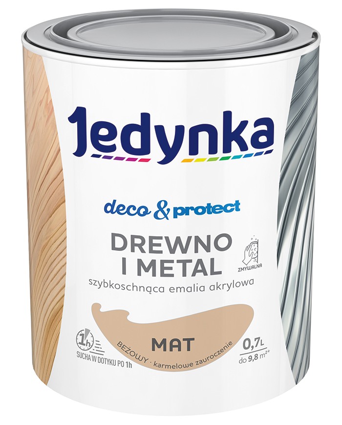 Jedynka Deco&Protect Drewno i Metal Mat Beżowy 0,7L - Farba do wnętrz Jedynka Deco&Protect Drewno i Metal Mat Beżowy 0,7L - Farba do wnętrz