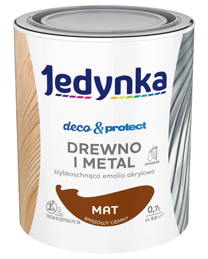 Jedynka Deco&Protect Drewno i Metal Mat Brązowy Ciemny 0,7L Jedynka Deco&Protect Drewno i Metal Mat Brązowy Ciemny 0,7L