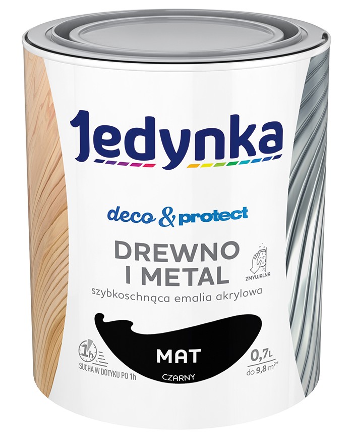 Jedynka Deco&Protect Drewno i Metal Mat Czarny 0,7L - Najlepsza Ochrona Jedynka Deco&Protect Drewno i Metal Mat Czarny 0,7L - Najlepsza Ochrona