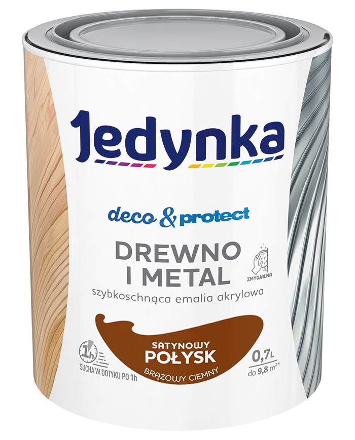 Jedynka Deco&Protect Drewno i Metal 0,7L Brązowy Ciemny Satynowy Jedynka Deco&Protect Drewno i Metal 0,7L Brązowy Ciemny Satynowy