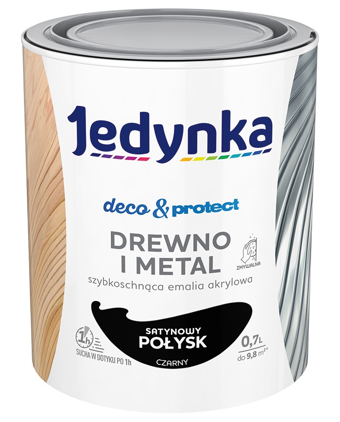 Jedynka Deco&Protect Drewno i Metal Satynowy Połysk Czarny 0,7L Jedynka Deco&Protect Drewno i Metal Satynowy Połysk Czarny 0,7L