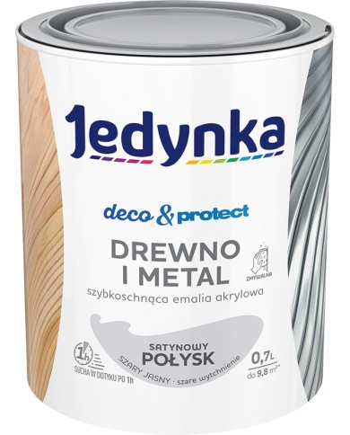 Jedynka Deco&Protect Drewno i Metal Szary Jasny 0,7L - Satynowy Połysk Jedynka Deco&Protect Drewno i Metal Szary Jasny 0,7L - Satynowy Połysk