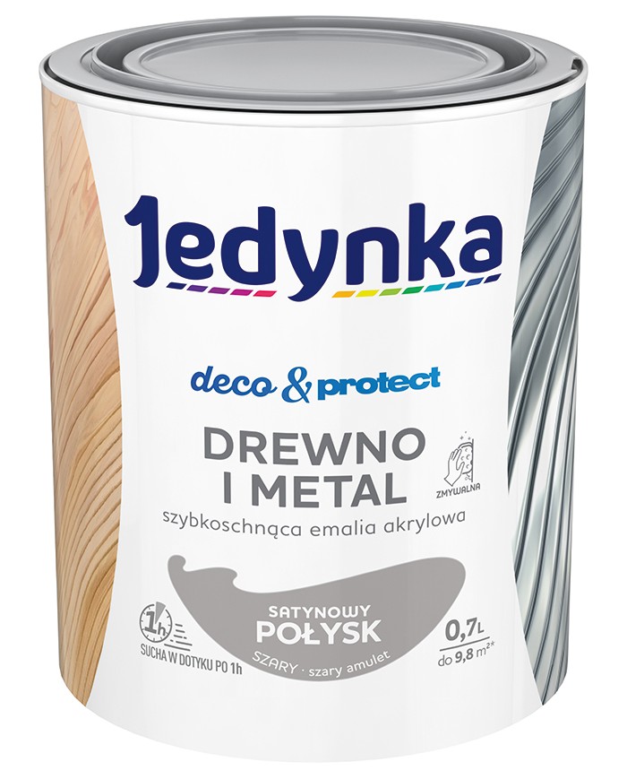 Jedynka Deco&Protect Drewno i Metal Szary 0,7L - Satynowy Połysk Jedynka Deco&Protect Drewno i Metal Szary 0,7L - Satynowy Połysk
