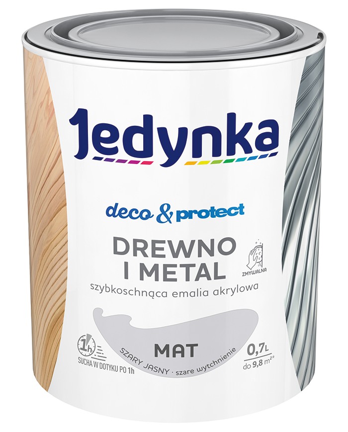 Jedynka Deco&Protect Drewno i Metal Mat Szary Jasny 0,7L - Farba Jedynka Deco&Protect Drewno i Metal Mat Szary Jasny 0,7L - Farba