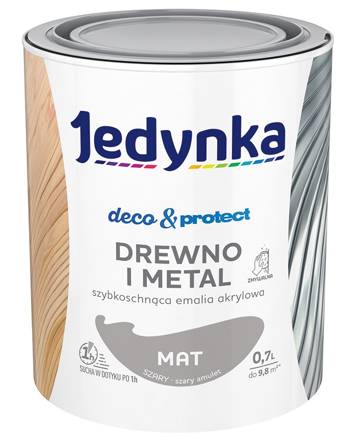 Jedynka Deco&Protect Drewno i Metal Mat Szary 0,7L - Najlepsza Ochrona Jedynka Deco&Protect Drewno i Metal Mat Szary 0,7L - Najlepsza Ochrona