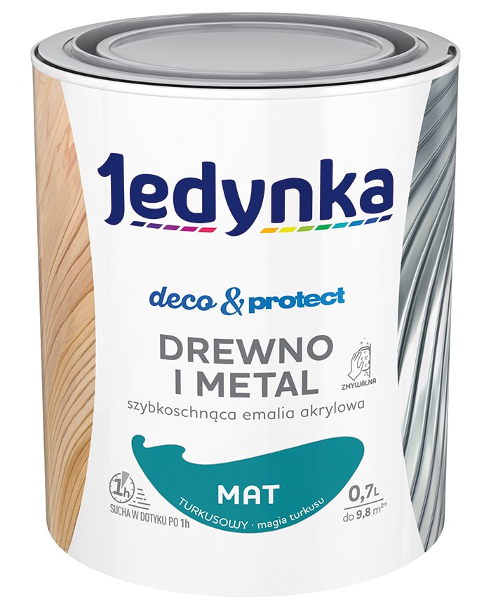 Jedynka Deco&Protect Drewno i Metal Mat Turkusowy 0,7L - Idealny wybór Jedynka Deco&Protect Drewno i Metal Mat Turkusowy 0,7L - Idealny wybór