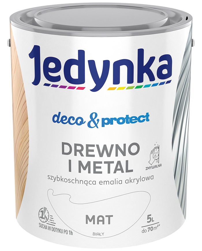 Jedynka Deco&Protect Drewno i Metal Mat Biały 5L - Najlepsza Ochrona Jedynka Deco&Protect Drewno i Metal Mat Biały 5L - Najlepsza Ochrona