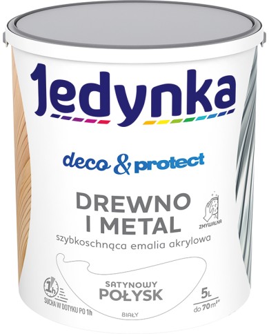 Jedynka Deco&Protect Drewno i Metal 5L Satynowy Połysk Biały Jedynka Deco&Protect Drewno i Metal 5L Satynowy Połysk Biały