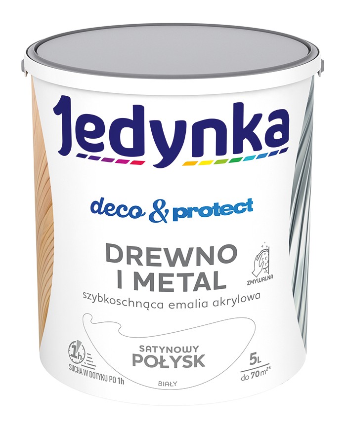 Jedynka Deco&Protect Drewno i Metal 5L Satynowy Połysk Biały