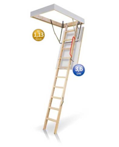 Schody strychowe OptiStep OLA 60x120 z białą klapą i poręczą Schody strychowe OptiStep OLA 60x120 z białą klapą i poręczą