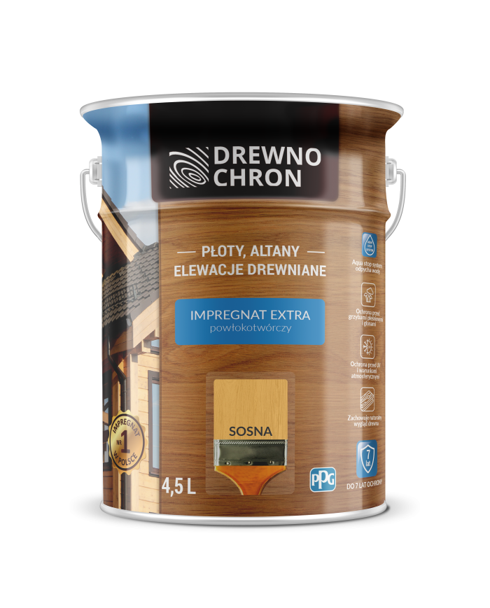PPG Drewnoch. Impr. Ex. Powłok. Sosna 4,5L - Najlepsza Ochrona Drewna PPG Drewnoch. Impr. Ex. Powłok. Sosna 4,5L - Najlepsza Ochrona Drewna