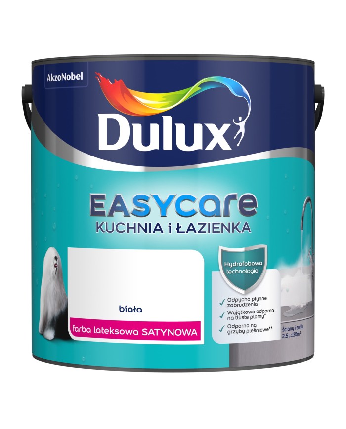 AKZO DULUX EASY CARE Biała Satynowa 2,5L do Kuchni i Łazienki AKZO DULUX EASY CARE Biała Satynowa 2,5L do Kuchni i Łazienki
