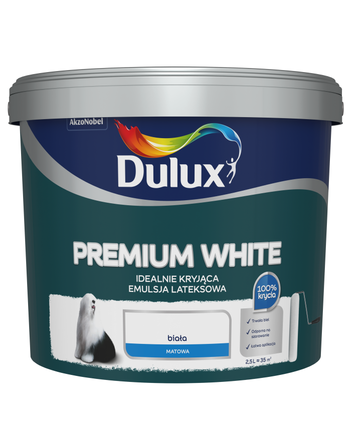 AKZO DULUX Premium White 2,5L - Farba o wysokiej jakości