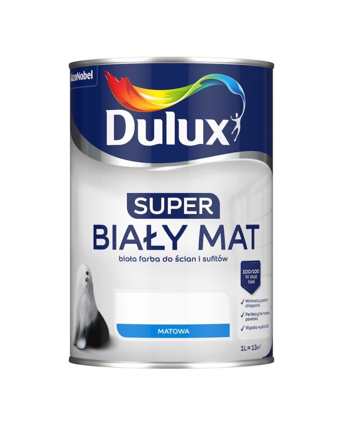 AKZO Dulux Super Biały Mat 1L - Farba o Doskonałej Jakości AKZO Dulux Super Biały Mat 1L - Farba o Doskonałej Jakości