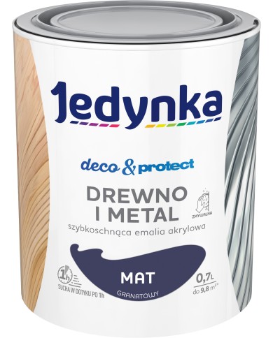 Jedynka Deco&Protect Drewno i Metal Mat Granatowy 0,7L - Farba Jedynka Deco&Protect Drewno i Metal Mat Granatowy 0,7L - Farba